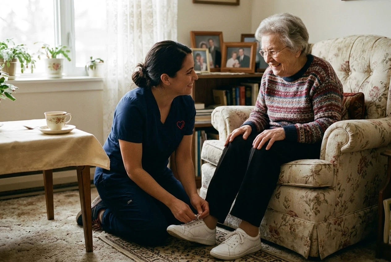 A caregiver providing specialized support for a client with a complex medical condition