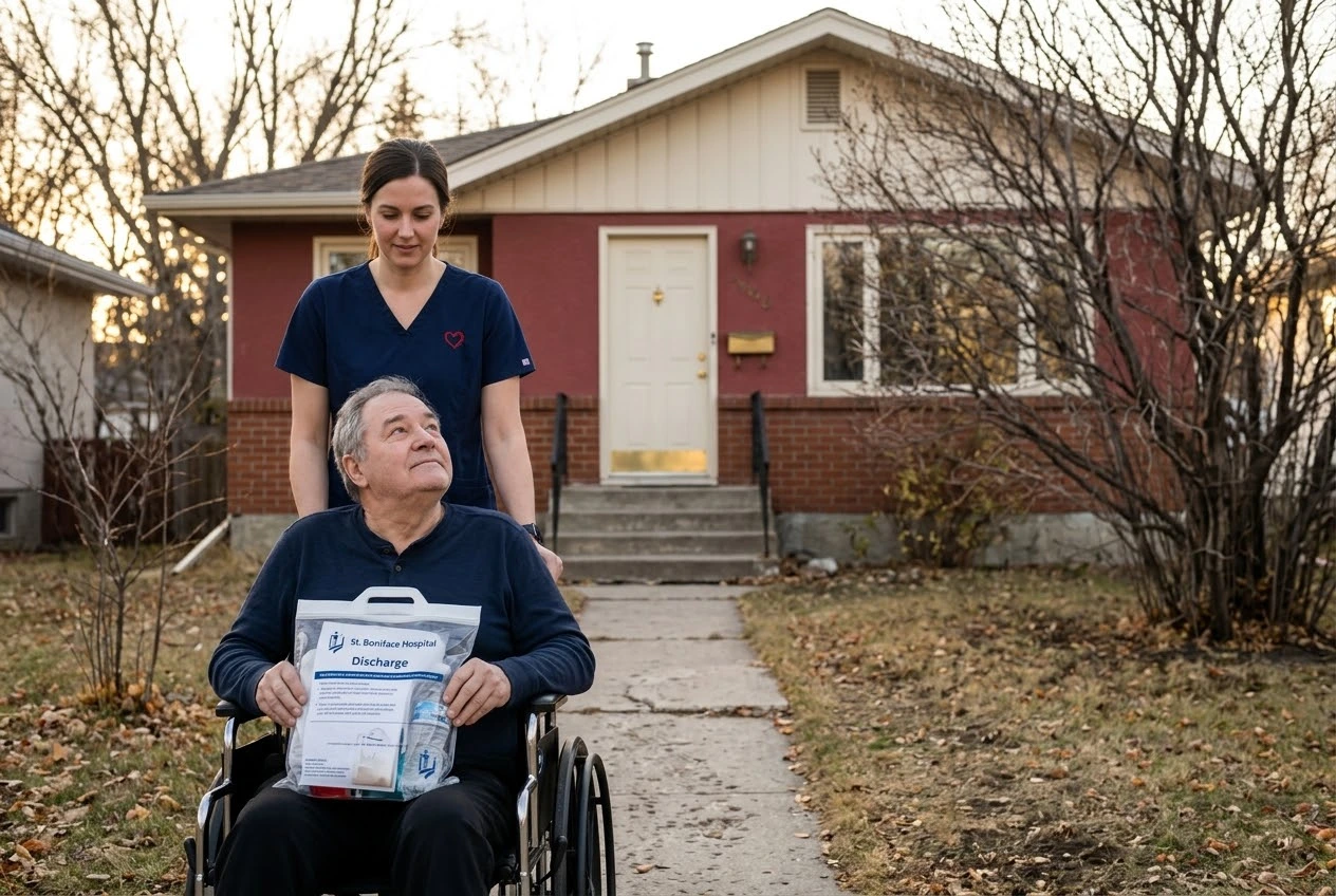 A caregiver supporting a client recovering at home after a hospital stay